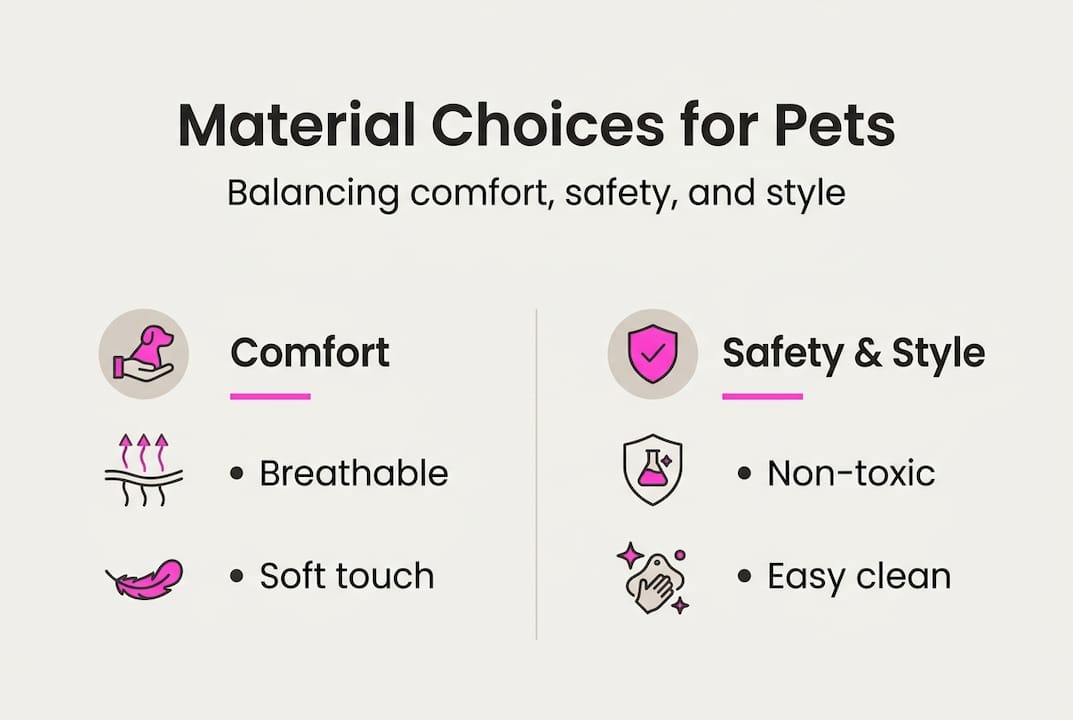 Infographic summarizing pet product material factors