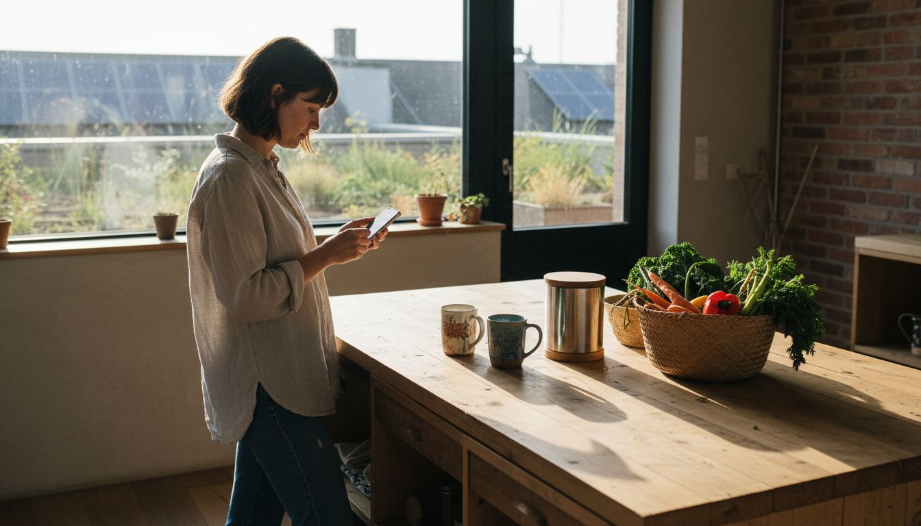 Designer using sustainable kitchen in modern home