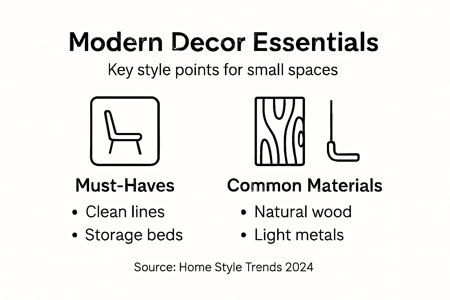 Infographic listing modern decor must-haves and materials