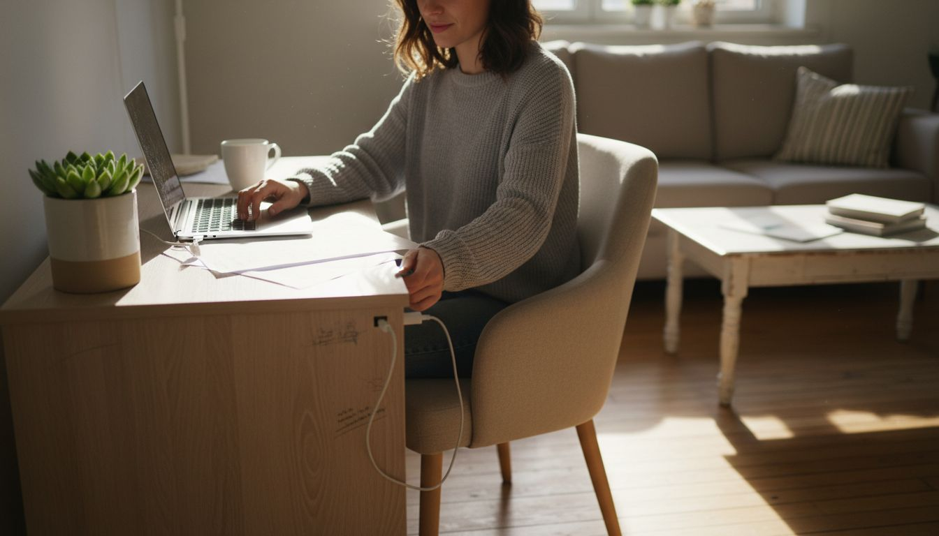 Freelancer uses compact desk in urban home