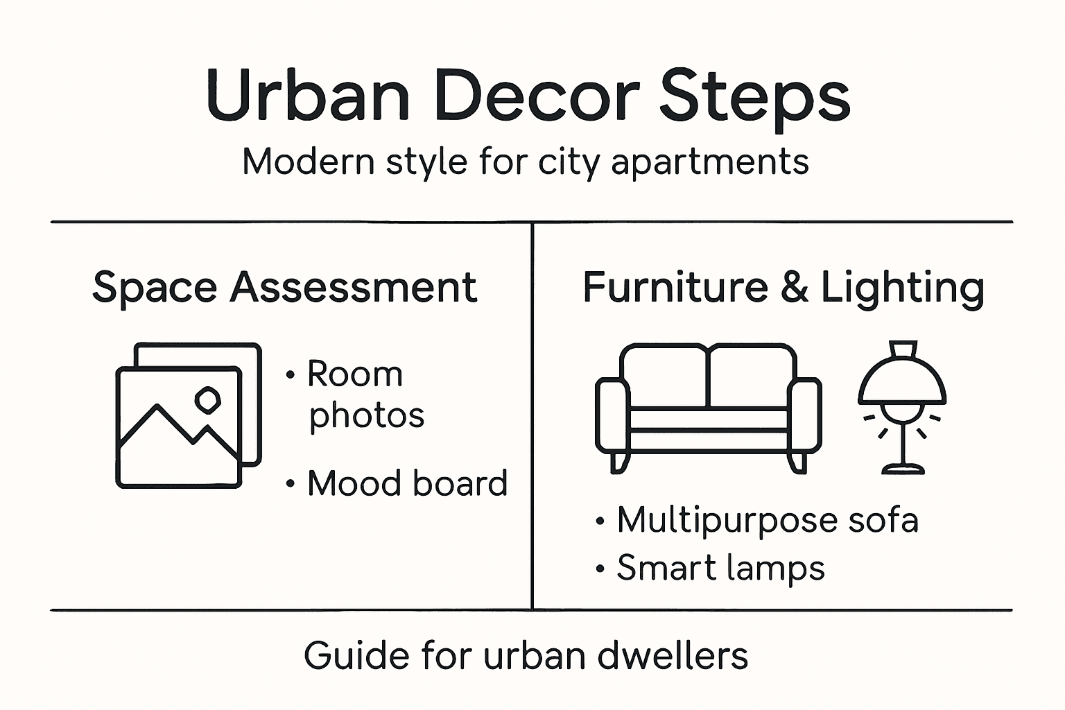 Infographic summarizing modern urban decor steps