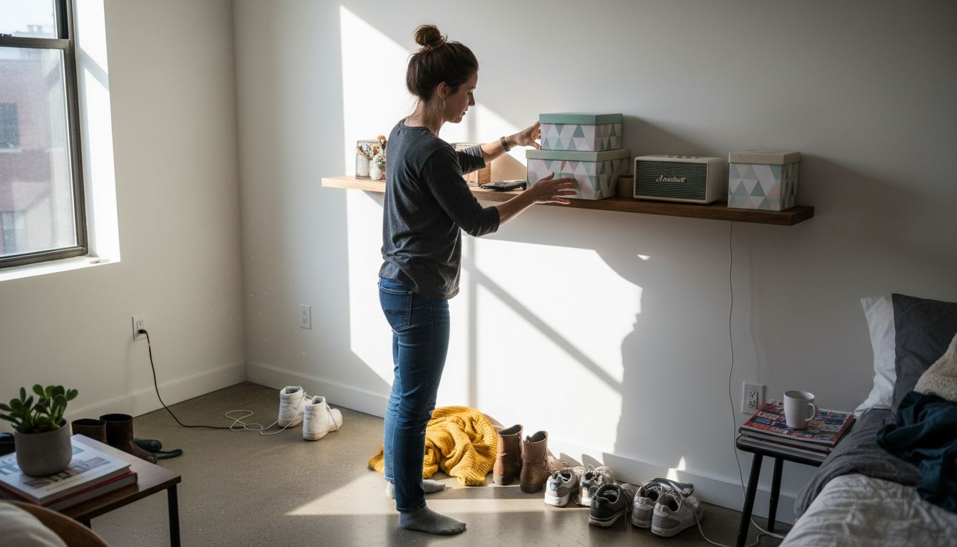 Smart accessory arrangement in apartment bedroom