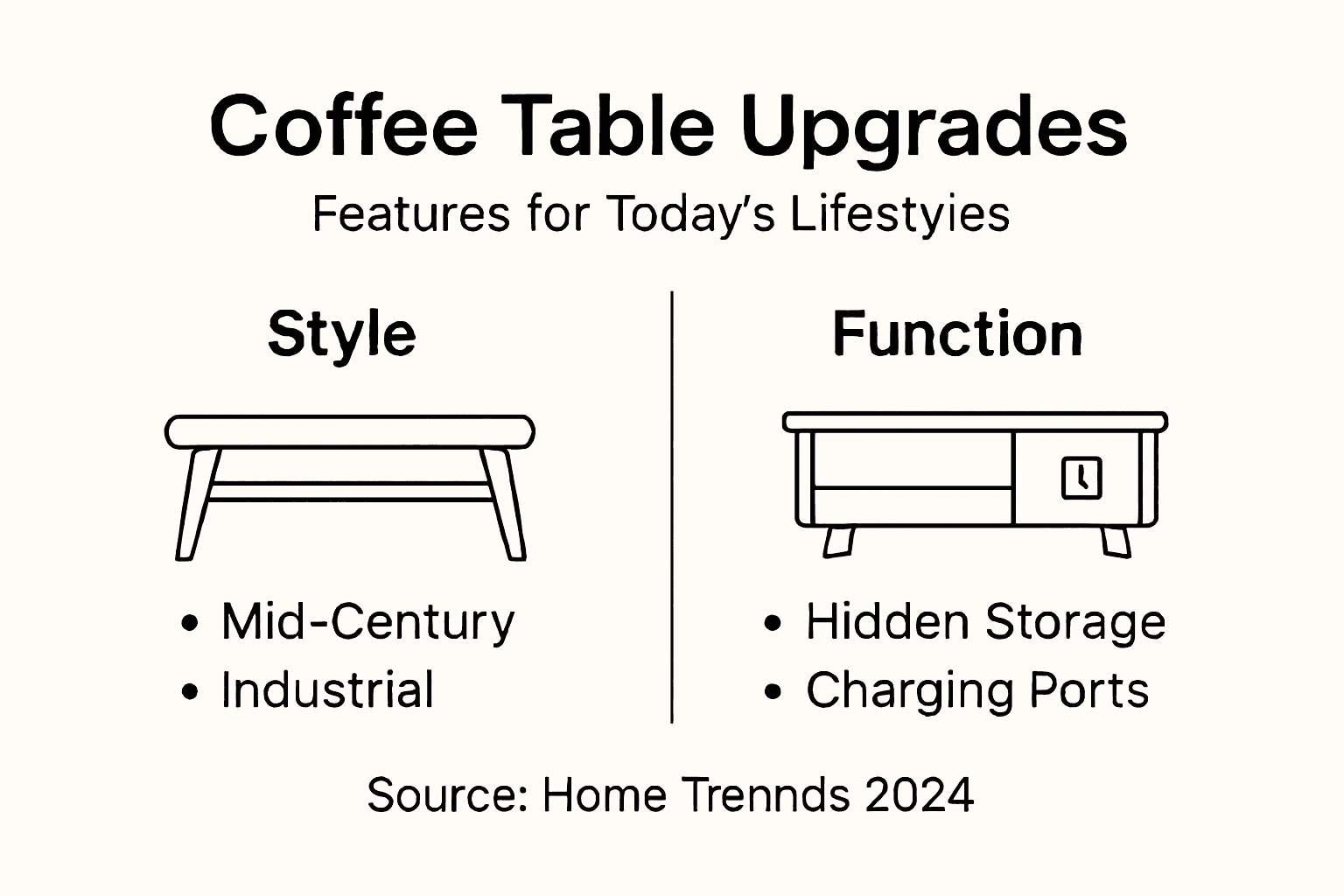 Infographic showing coffee table styles and features