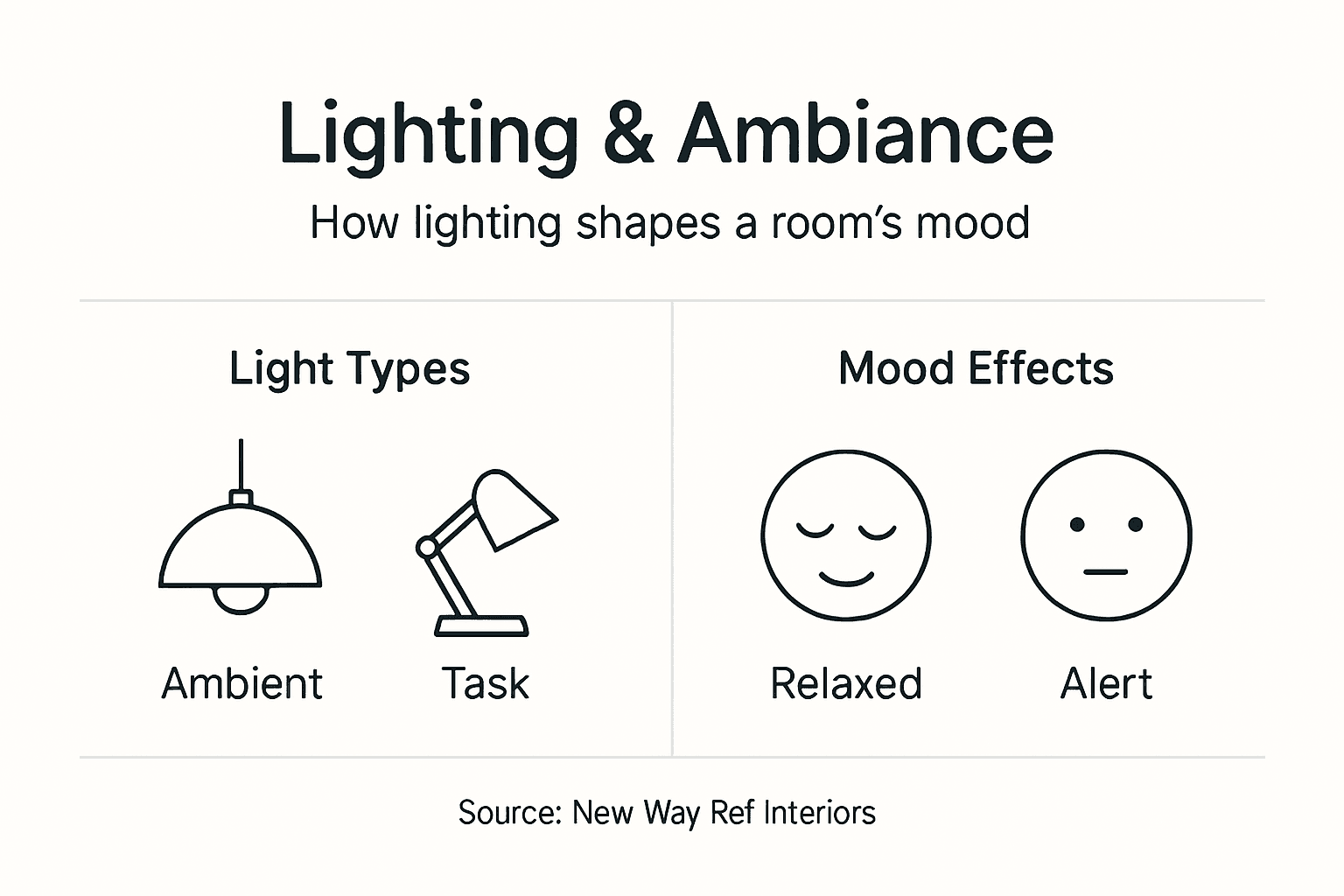 Infographic showing lighting types and mood effects