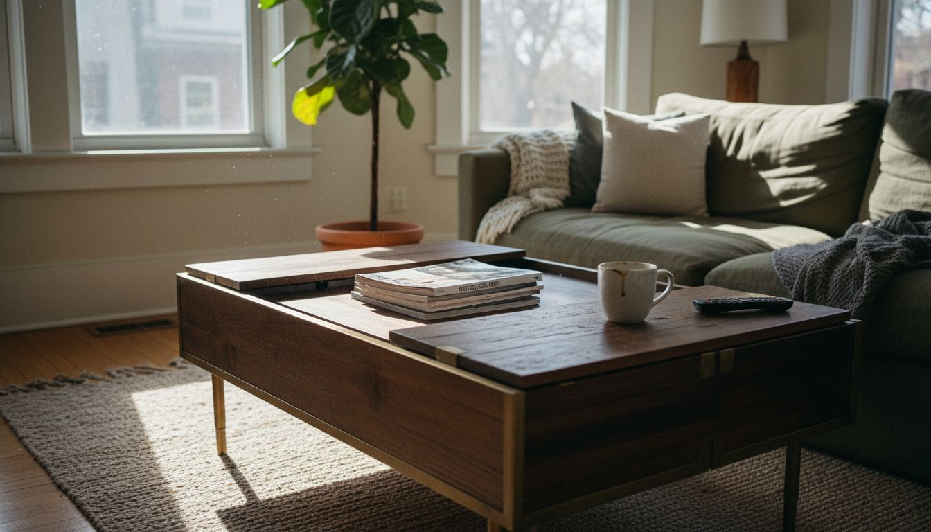 Coffee table with storage in cozy living room