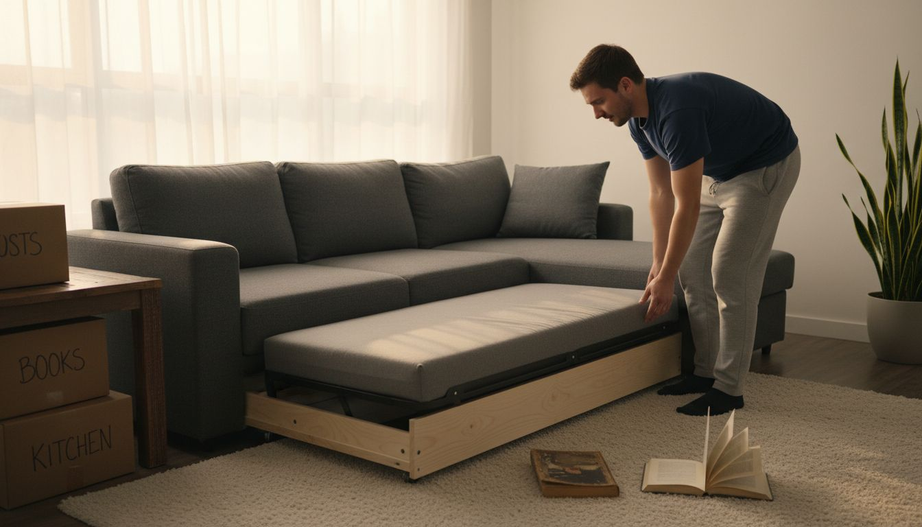 Man using modular sofa in urban loft