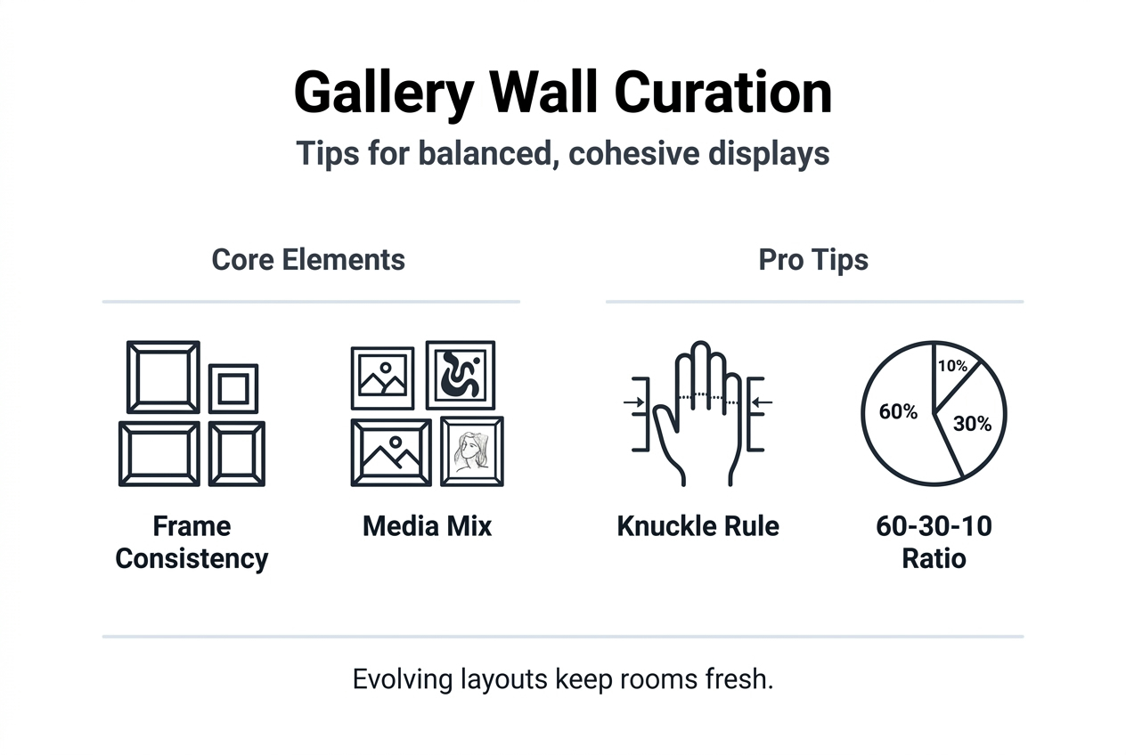 Infographic with four tips for gallery wall curation