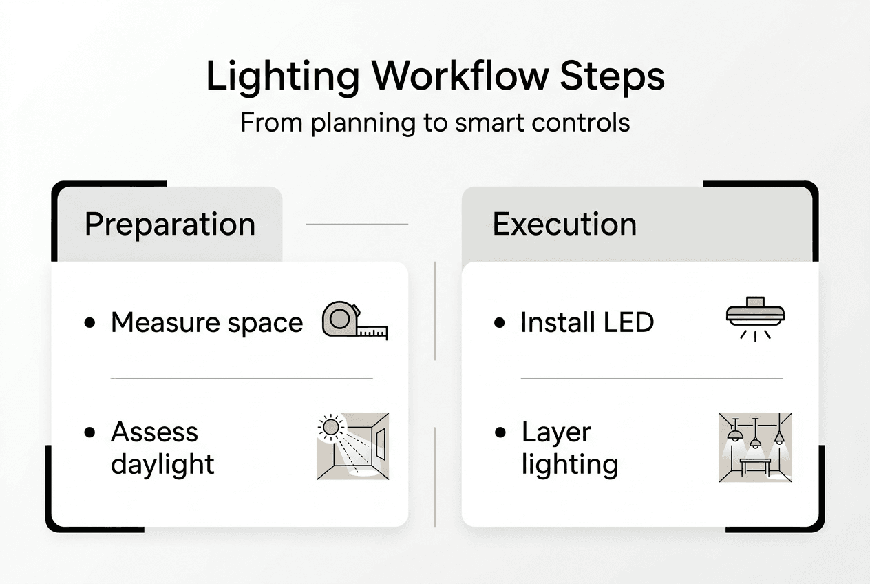 Infographic showing lighting workflow steps