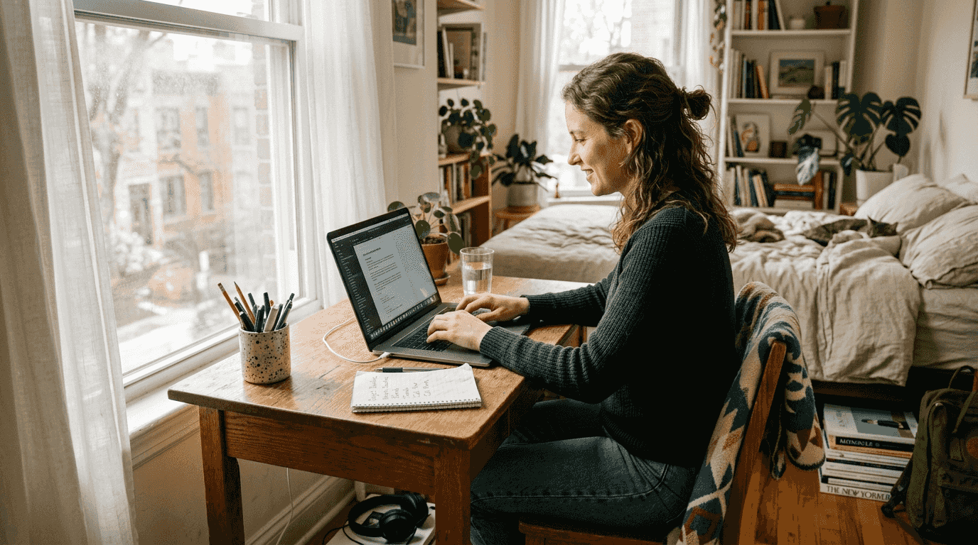 Woman working at stylish practical home desk