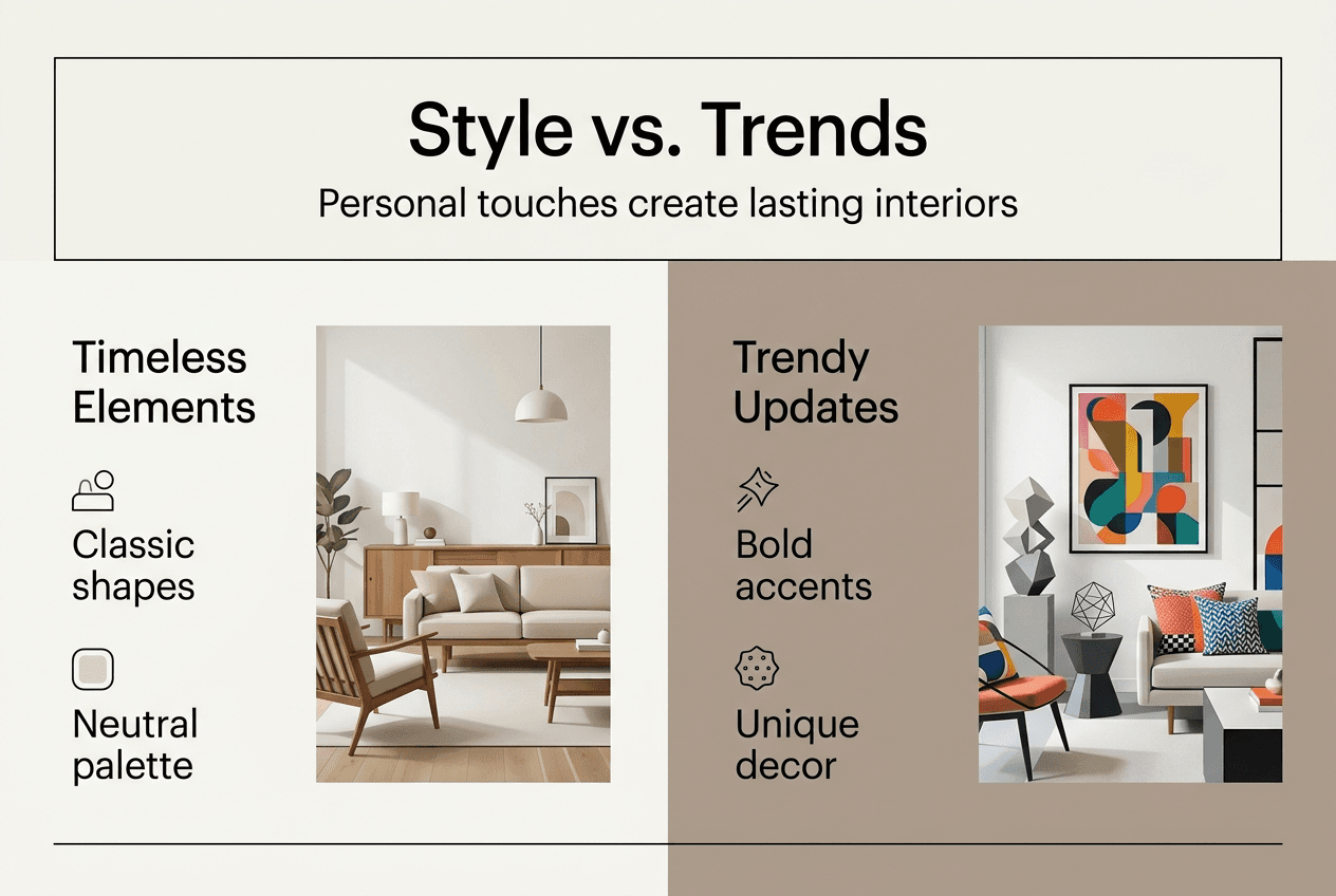 Infographic comparing timeless and trendy decor