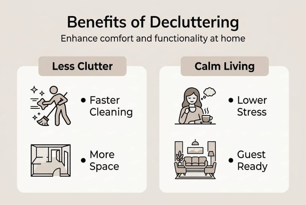 Infographic showing main benefits of decluttering