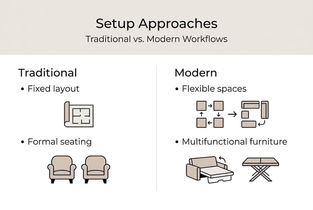 Infographic comparing living room setup workflows