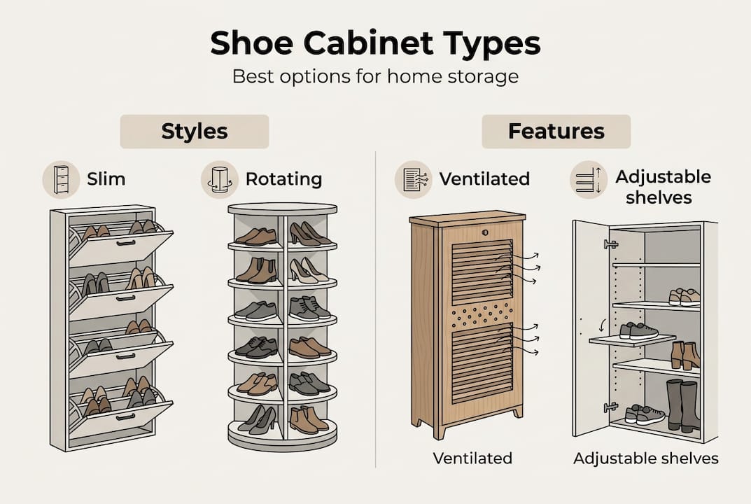 Infographic about shoe cabinet types and features