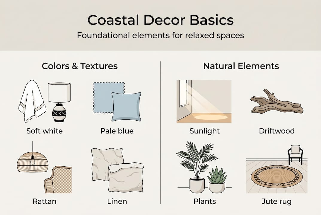 Infographic on coastal decor basic elements