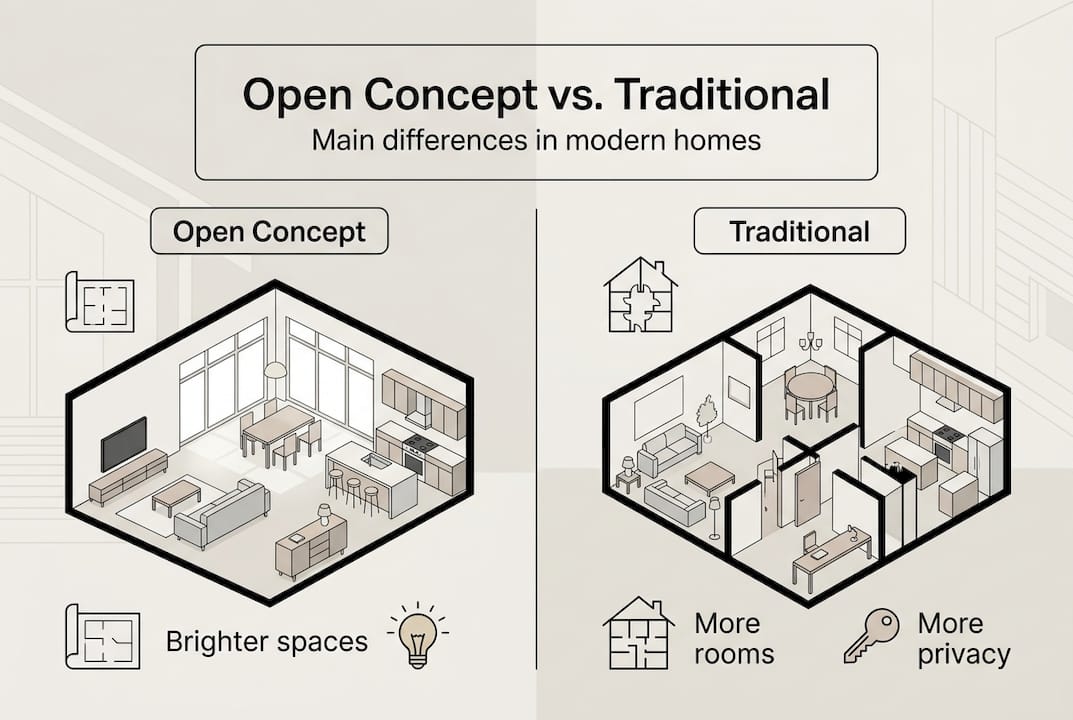 Infographic of open concept versus traditional homes