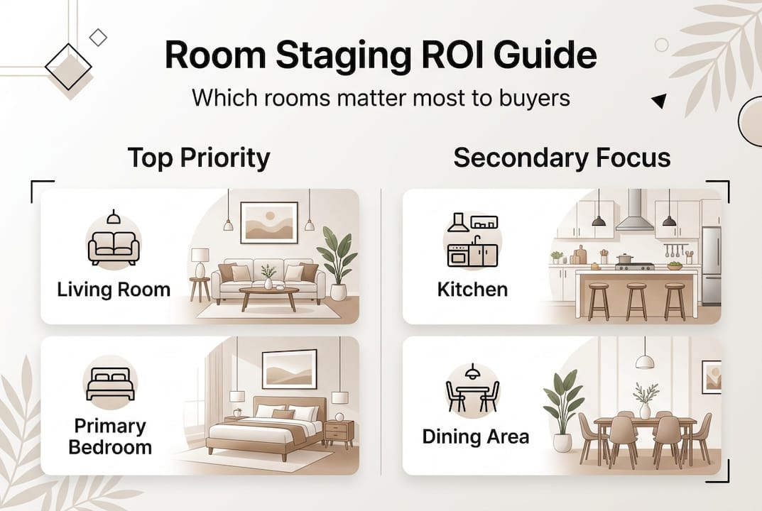 Infographic of best rooms to stage for ROI