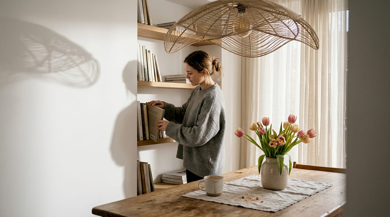 Sculptural pendant lamp in dining area