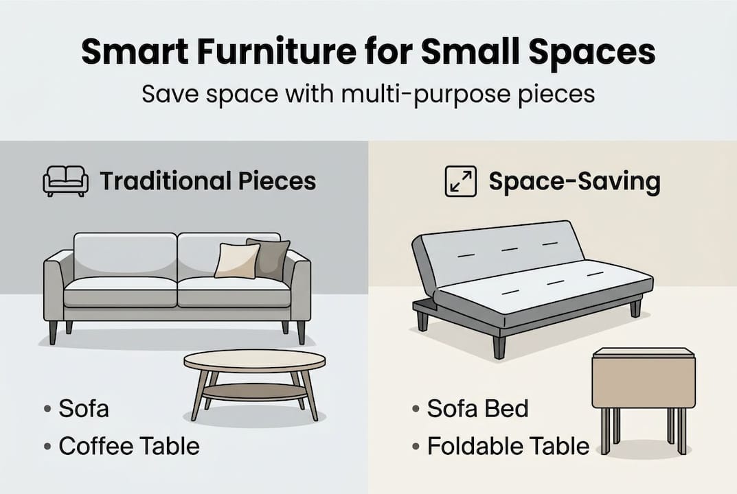 Infographic comparing traditional and space-saving furniture