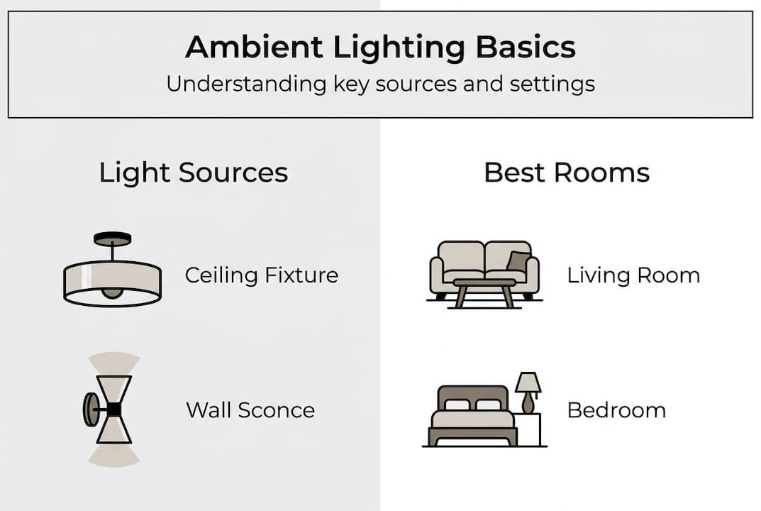 Infographic showing ambient lighting types and rooms