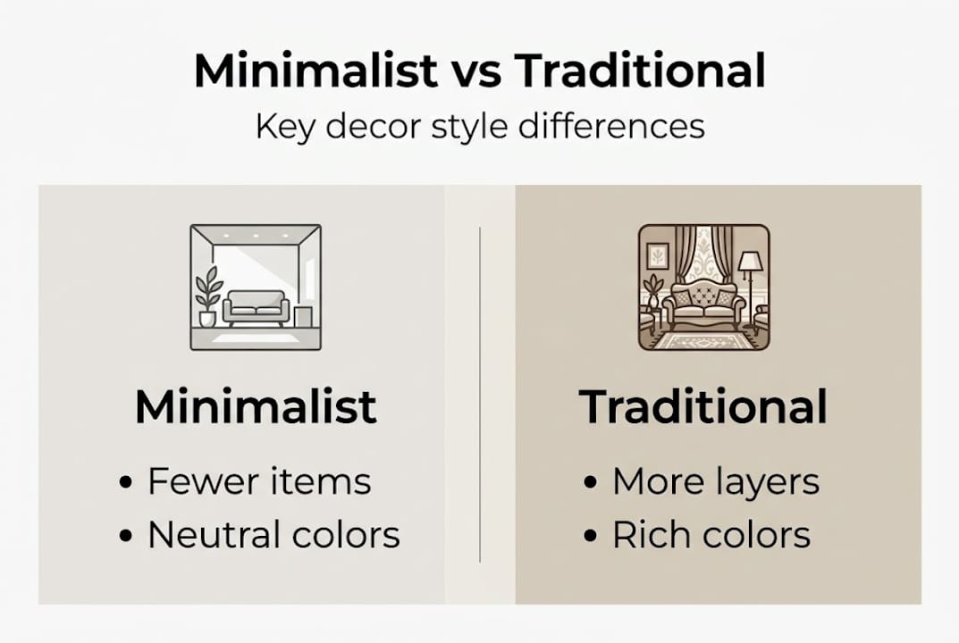 Infographic comparing minimalist and traditional decor