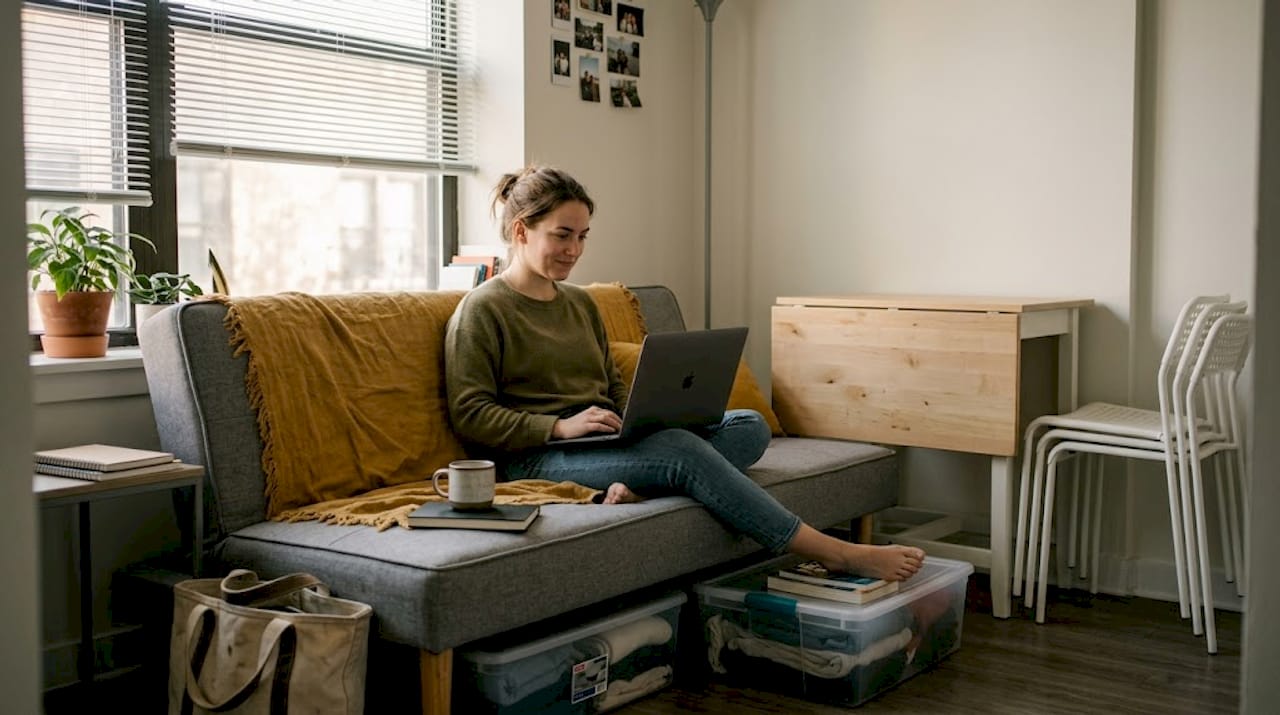 Small studio with convertible furniture and storage