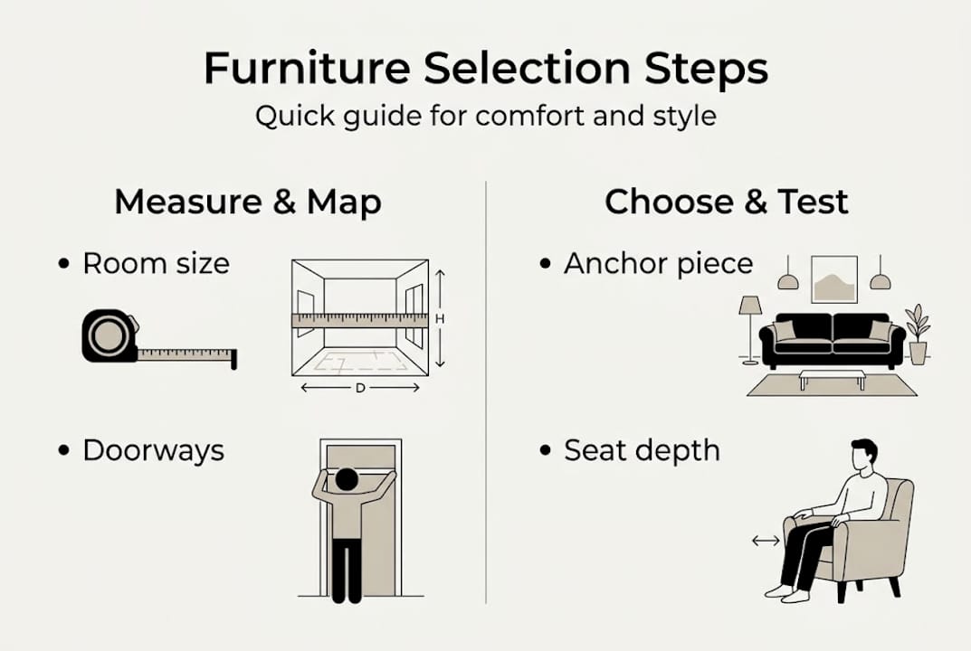 Infographic on key furniture selection steps