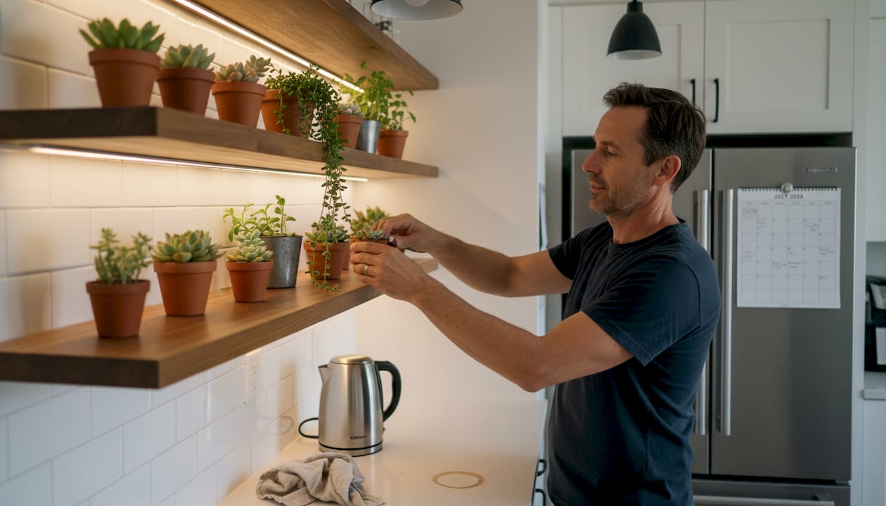 Placing plants near kitchen accent lighting
