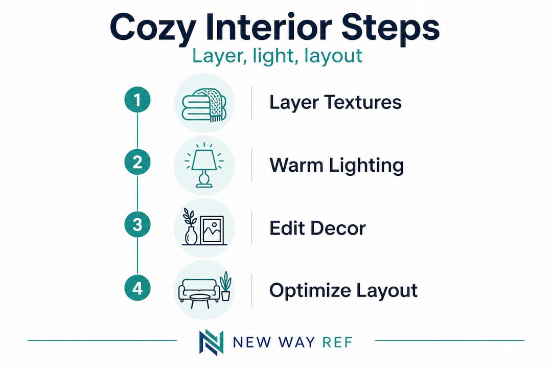 Infographic showing cozy interior process steps