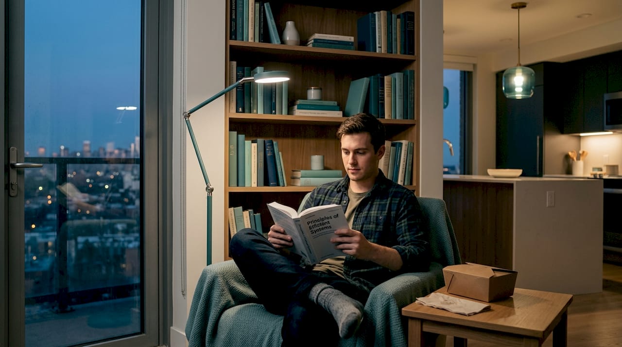 Reading corner with modern layered lighting
