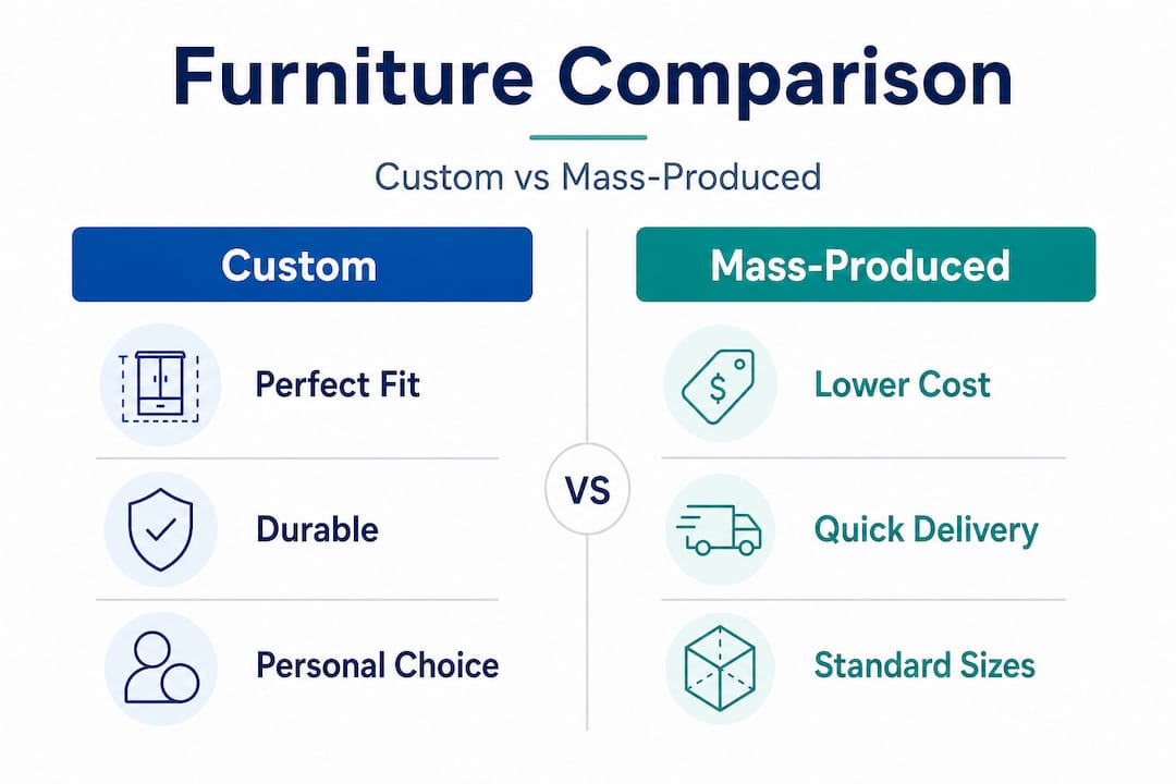 Infographic comparing custom and mass-produced furniture features