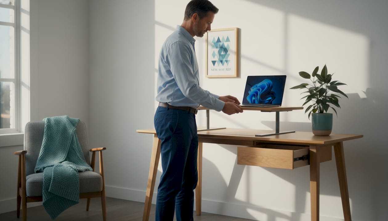 Man using multifunctional furniture at home