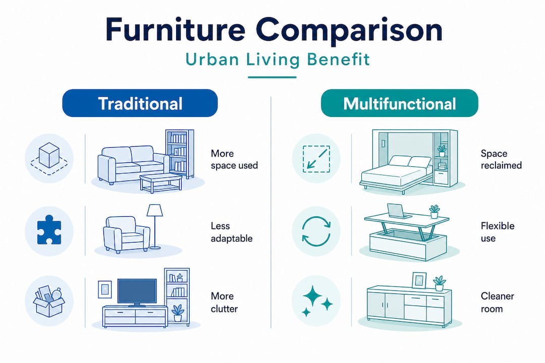 Infographic comparing traditional and multifunctional furniture