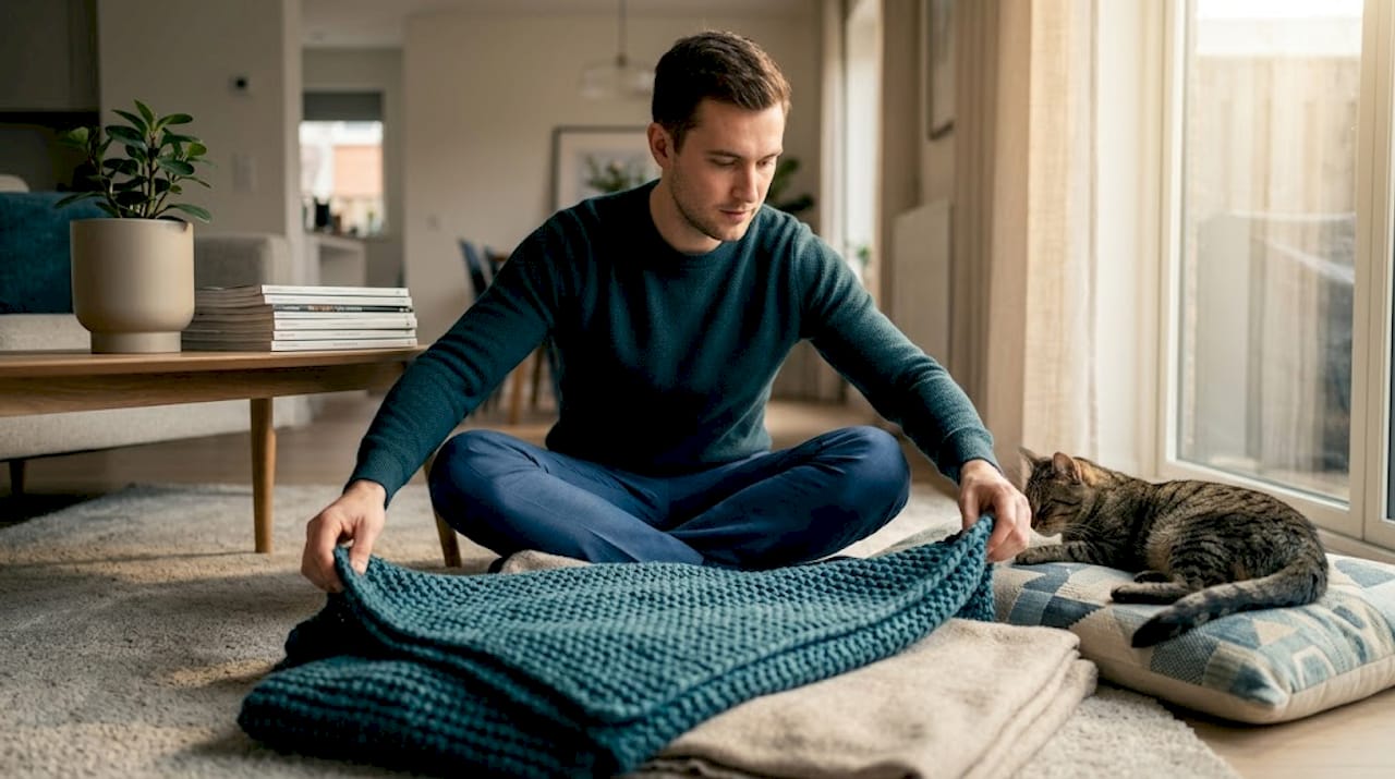 Layered rugs and cozy soft textures in use