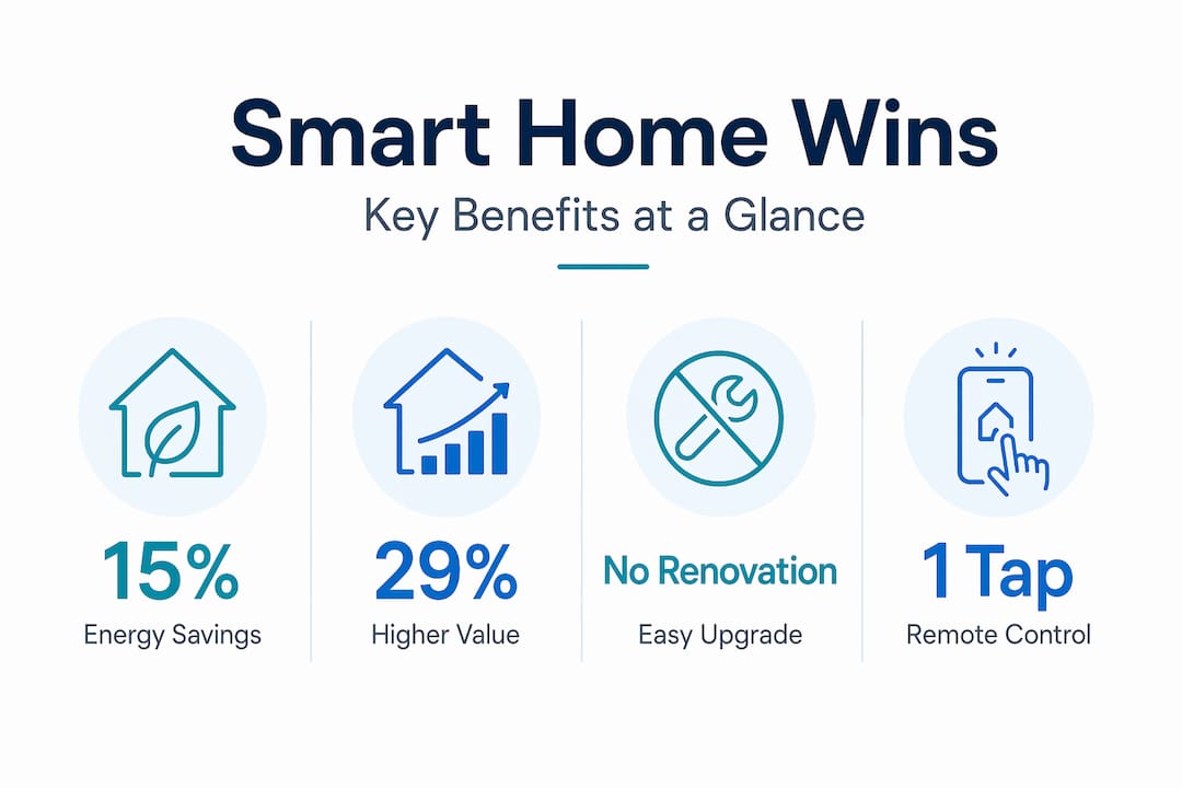 Infographic highlighting smart home benefits and stats