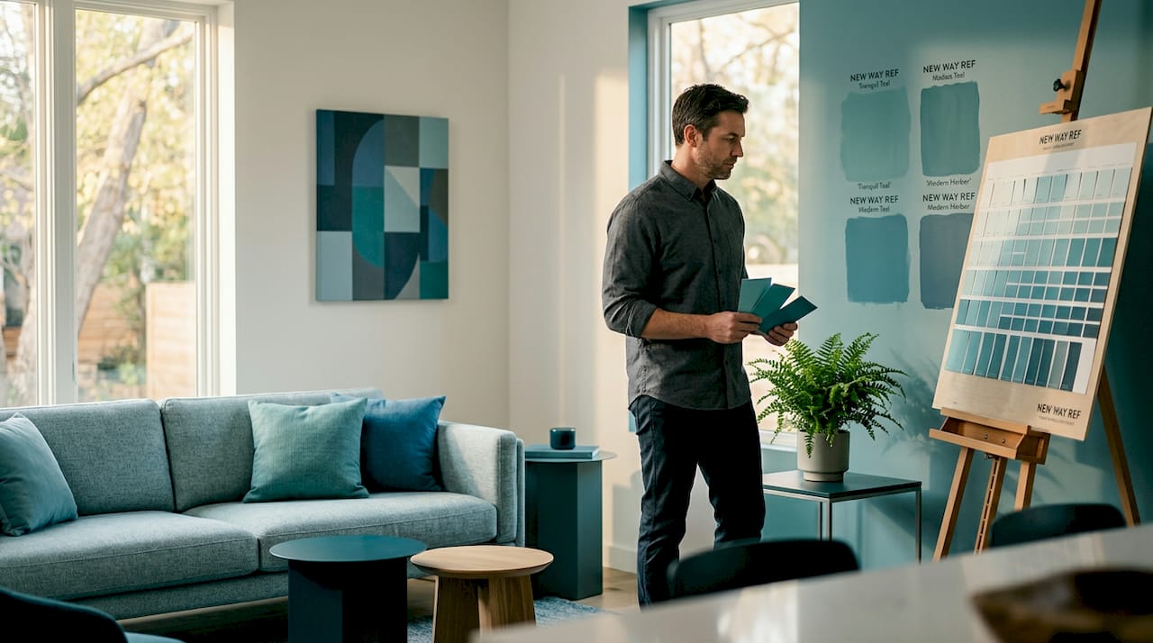 Man choosing colors for eclectic home palette