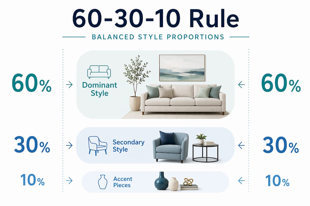 Hierarchy infographic of 60-30-10 style mix