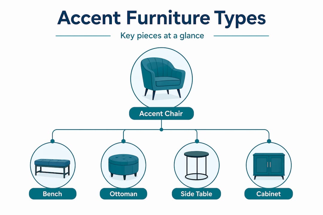Hierarchy infographic showing accent furniture types