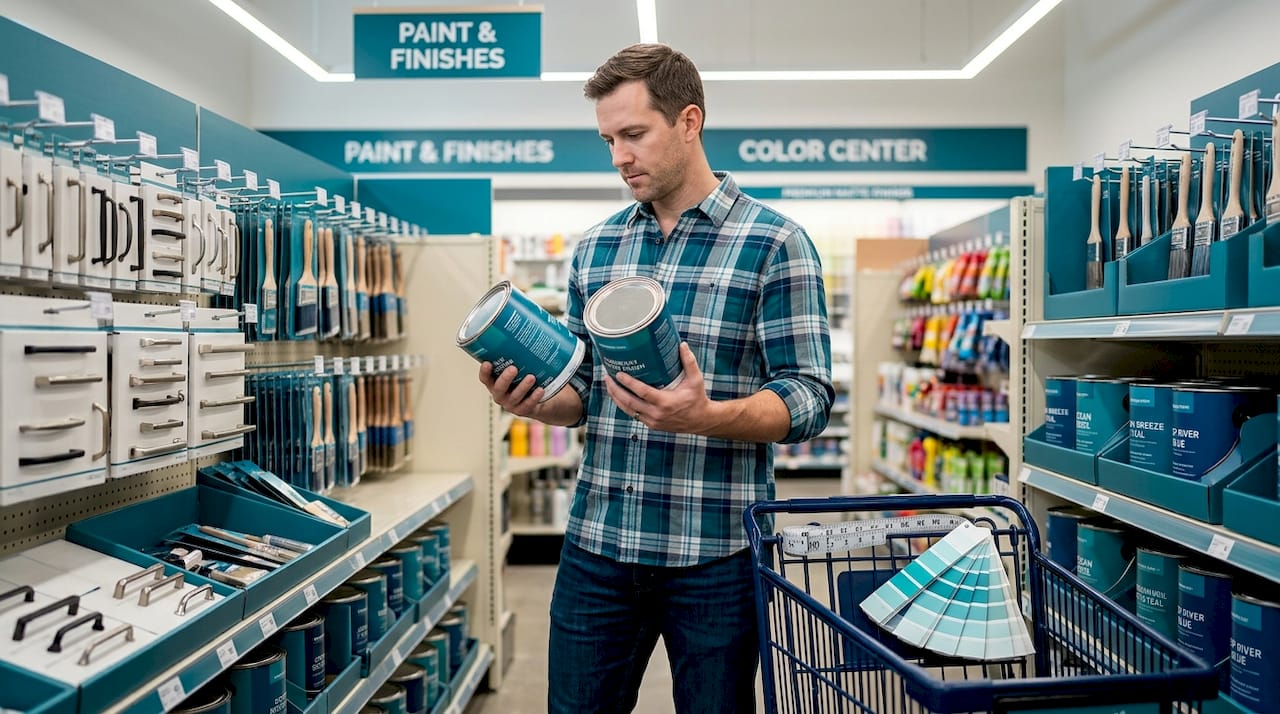 Man comparing materials at hardware store