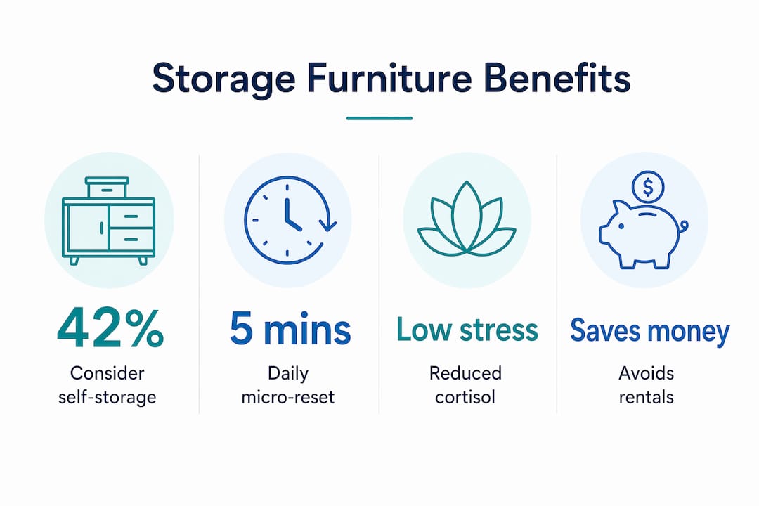 Infographic showing key statistics on storage furniture benefits