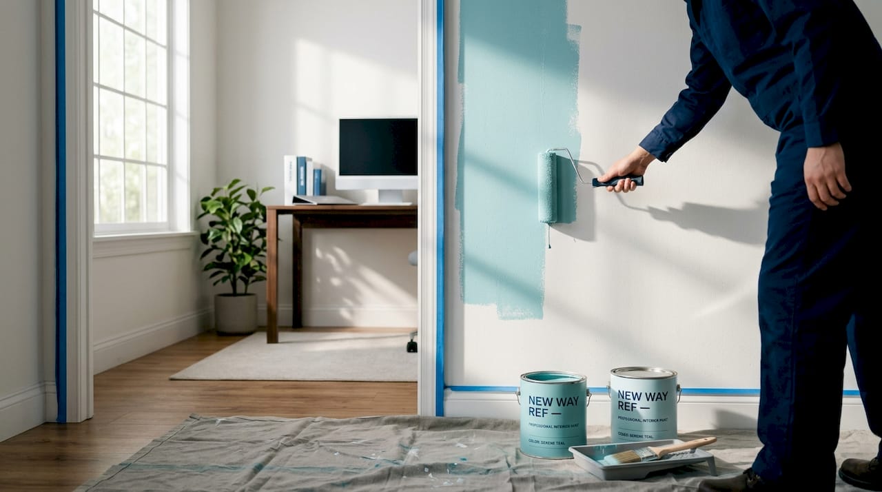 Hand rolling paint on bedroom wall