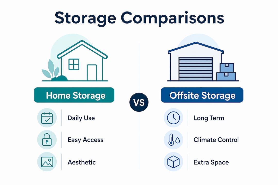 Infographic comparing home and offsite storage solutions