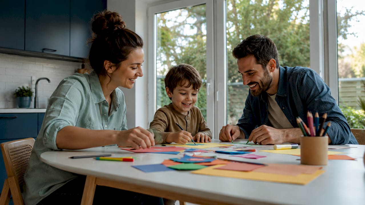 Family enjoying well-arranged cozy living space