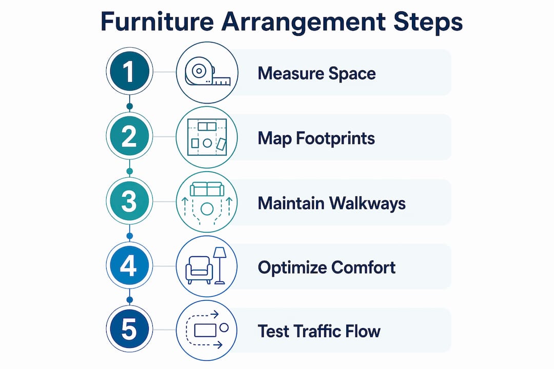 Infographic showing furniture arrangement steps