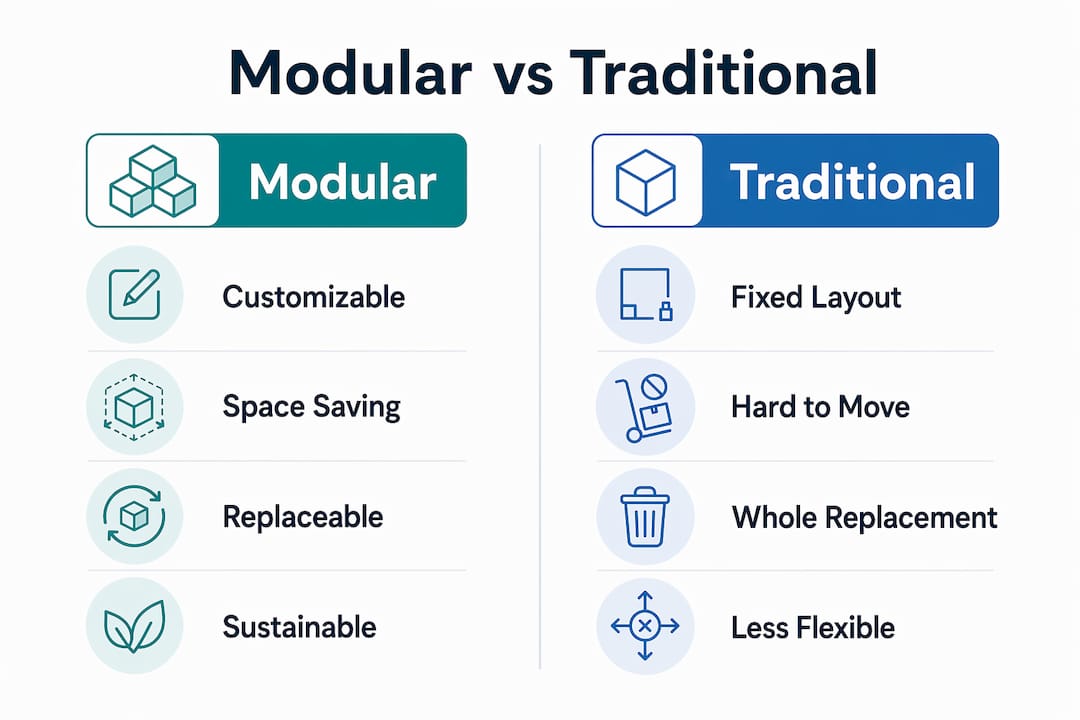Infographic comparing modular and traditional sofa features