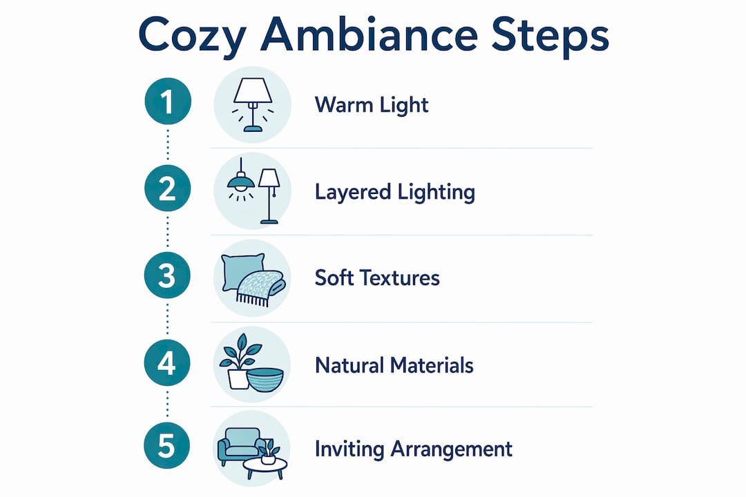 Infographic illustrating steps to create cozy ambiance