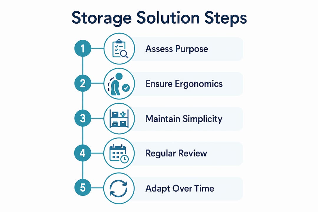 Infographic outlining storage selection and maintenance steps