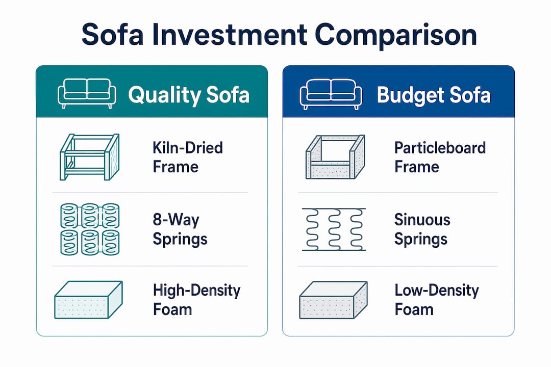 Comparison infographic of quality and budget sofas