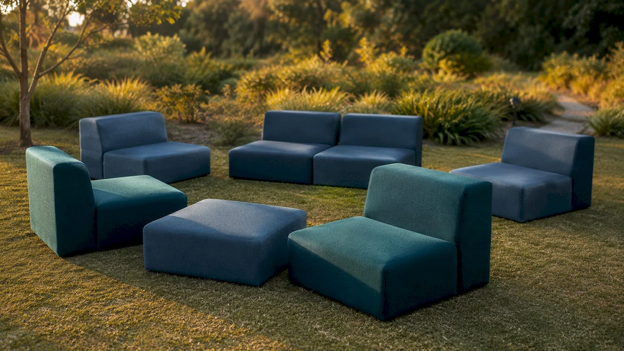 Display of modular sofa interchangeable parts