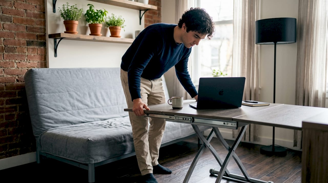 Compact multifunctional furniture in small room