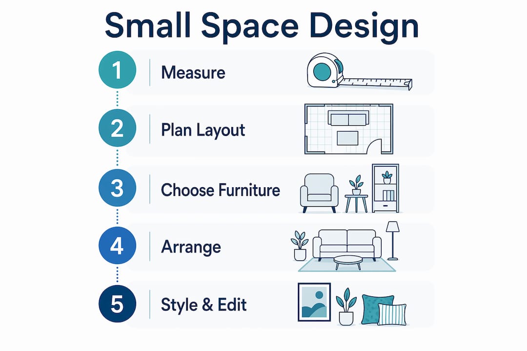 Infographic showing small space design steps